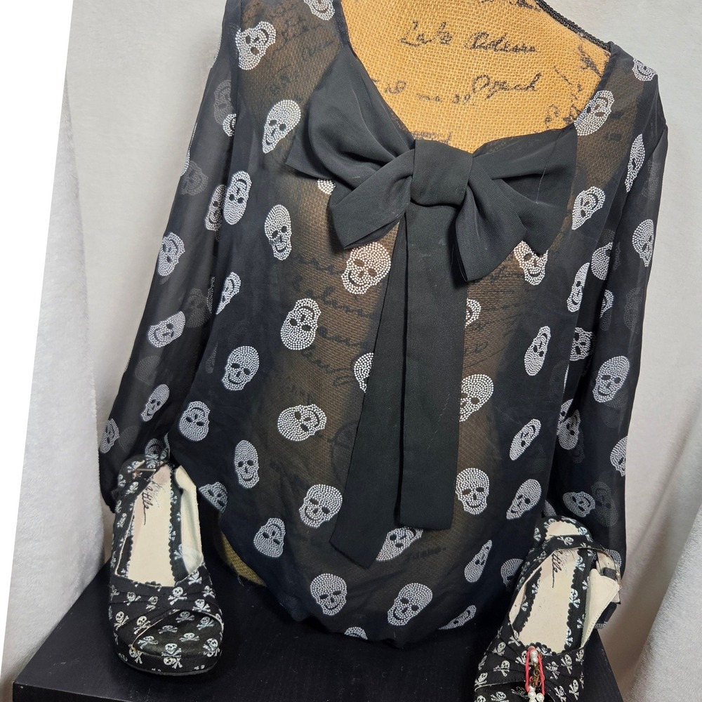 Skull Set Womens 3PC Y2K Retro Black Goth Rockabilly Bow Punk Whimsigoth 1990s